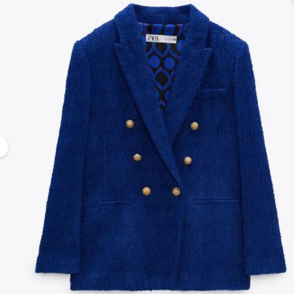 BNWT - ZARA TEXTURED TAILORED BLAZER BLUISH -XS - Picture 6 of 6